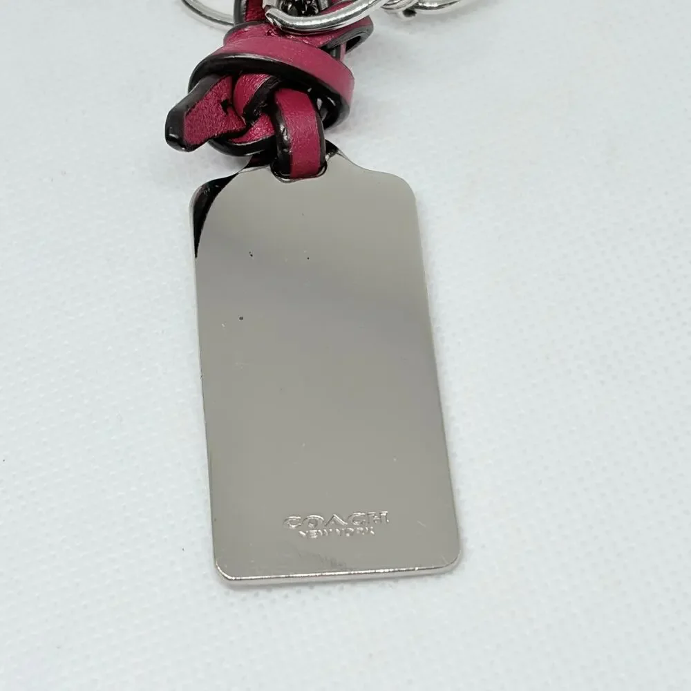 Coach Silver Hang Tag Pendant Necklace w/Red Leather Fob Silver Chain 18 Inch - Picture 5 of 9
